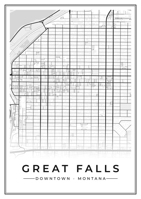 Great Falls Downtown Street Map Poster