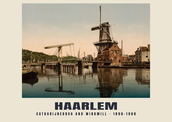 Catharijnebrug y molino, Haarlem — 1890–1900 · Lámina de fotocromo antiguo