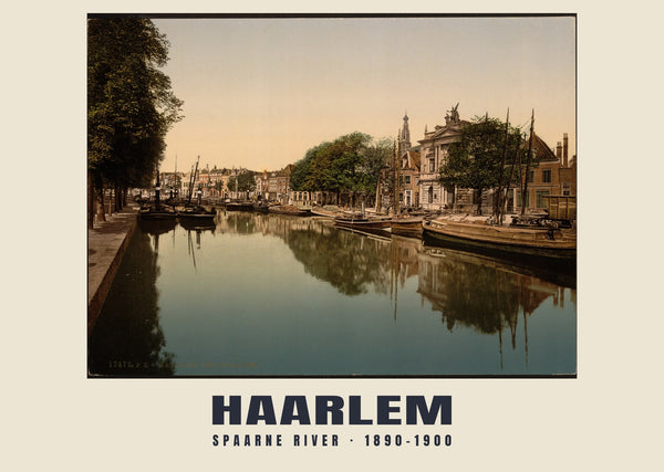 Río Spaarne, Haarlem — 1890–1900 · Lámina de fotocromo antiguo