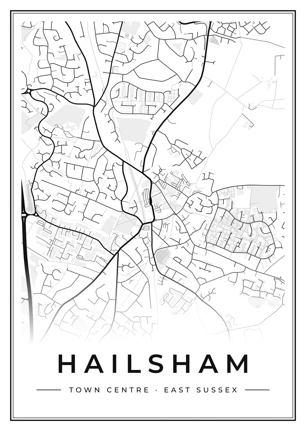 Hailsham Town Centre Street Map Poster