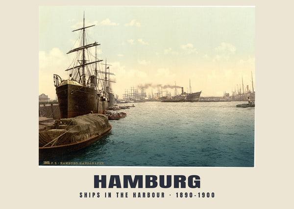 Navi nel porto, Hamburg — 1890–1900 · Stampa di fotocromo d’epoca