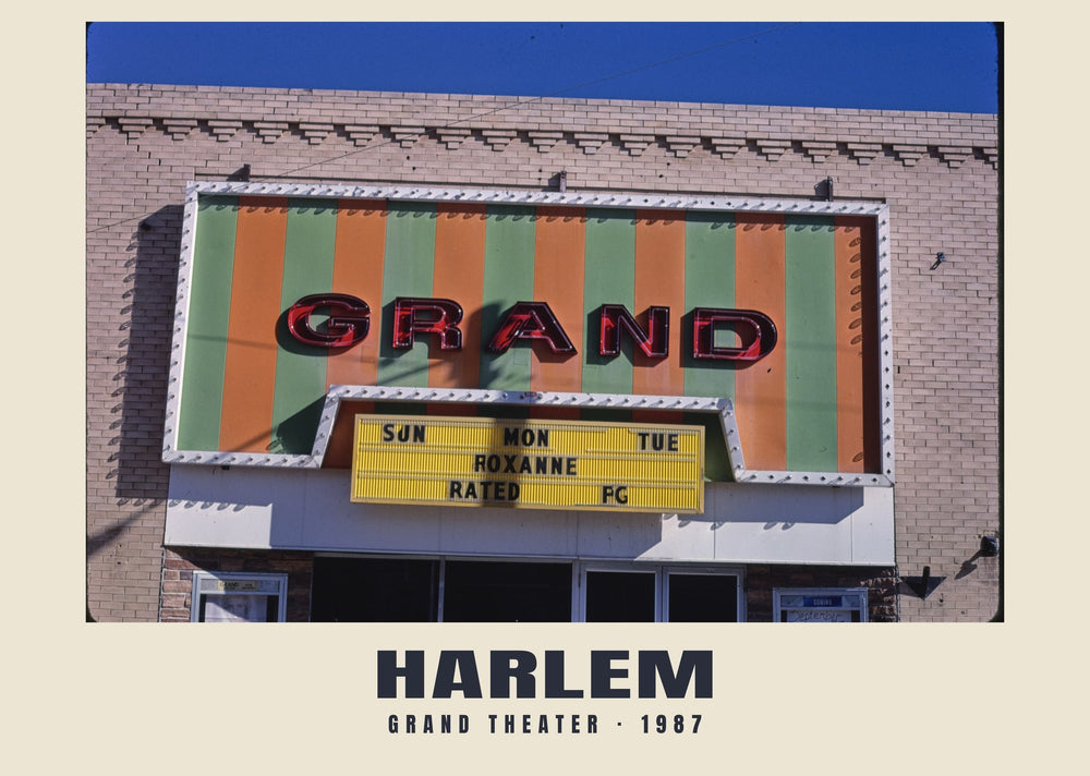 Grand Theater, Main Street, Harlem, Montana — 1987 · Lámina de fotografía histórica