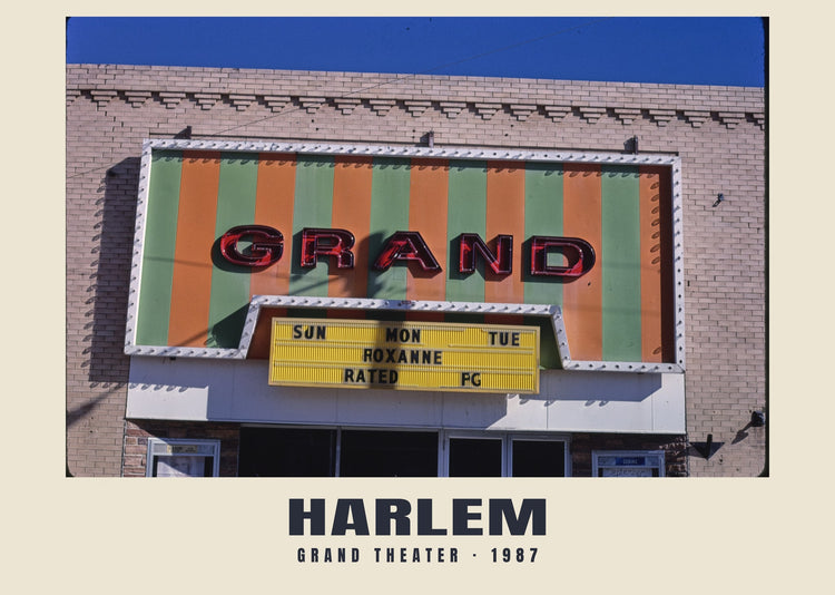 Grand Theater, Main Street, Harlem, Montana — 1987 · Lámina de fotografía histórica