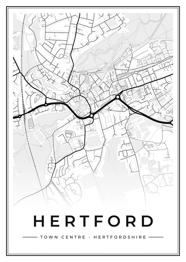 Hertford Town Centre Street Map Poster