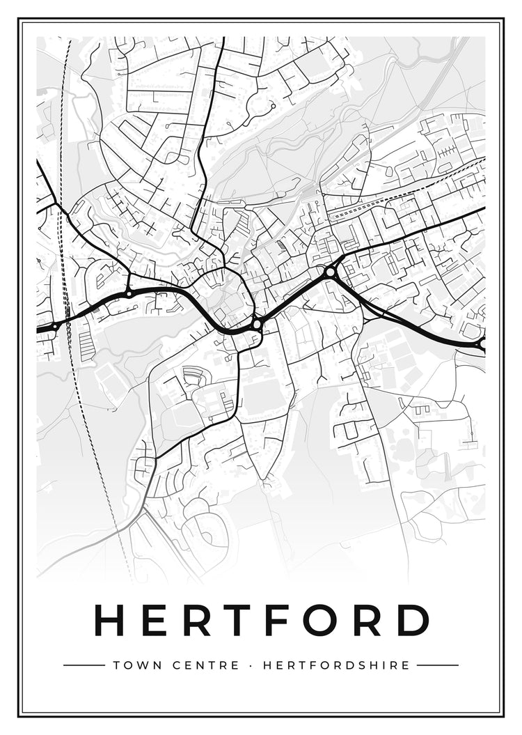 Hertford Town Centre Street Map Poster