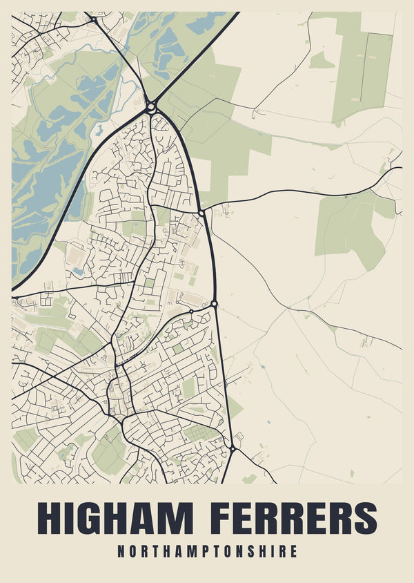 Higham Ferrers Street Map Poster