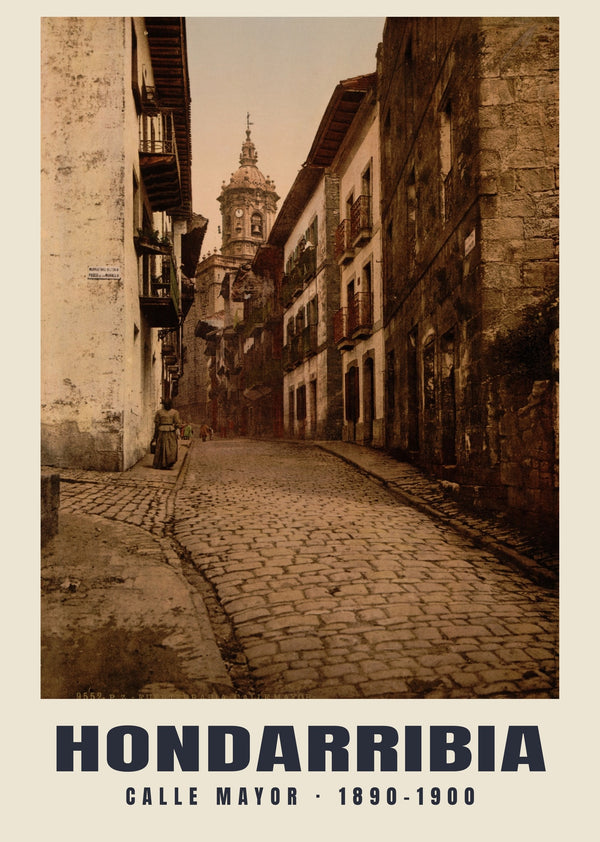 Calle Mayor, Hondarribia — 1890–1900 · Wydruk dawnego fotochromu