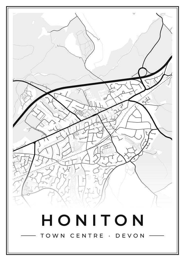 Honiton Town Centre Street Map Poster