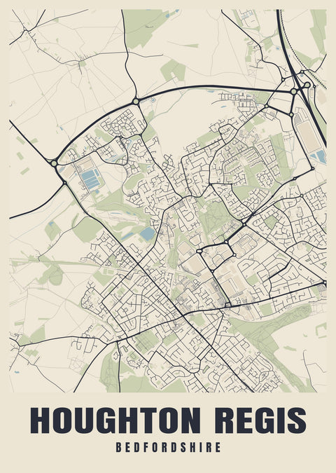 Houghton Regis Street Map Poster