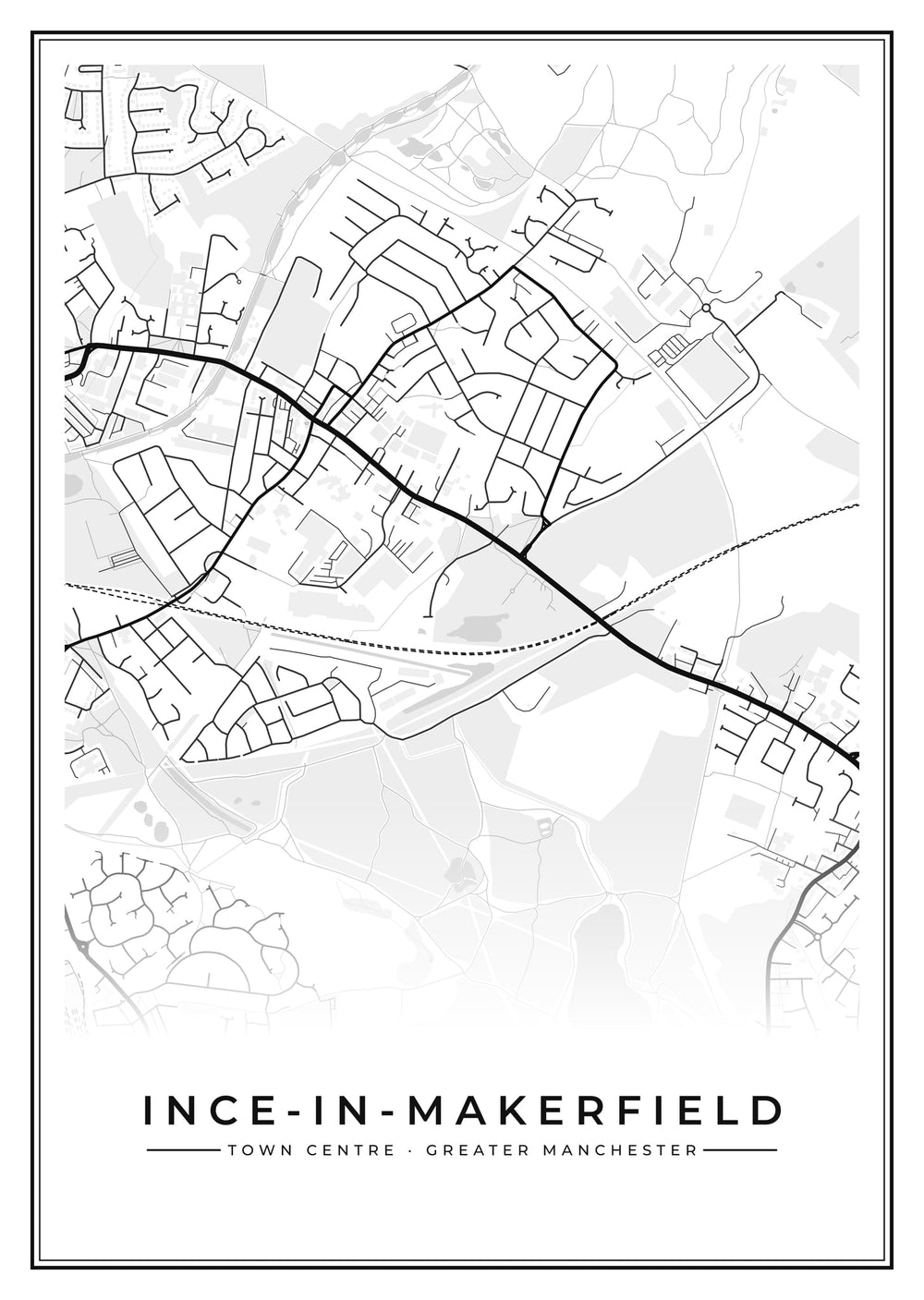 Ince-in-Makerfield Town Centre Street Map Poster