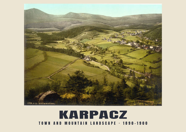 Paese e paesaggio montano, Karpacz — 1890–1900 · Stampa fotocromatica d’epoca