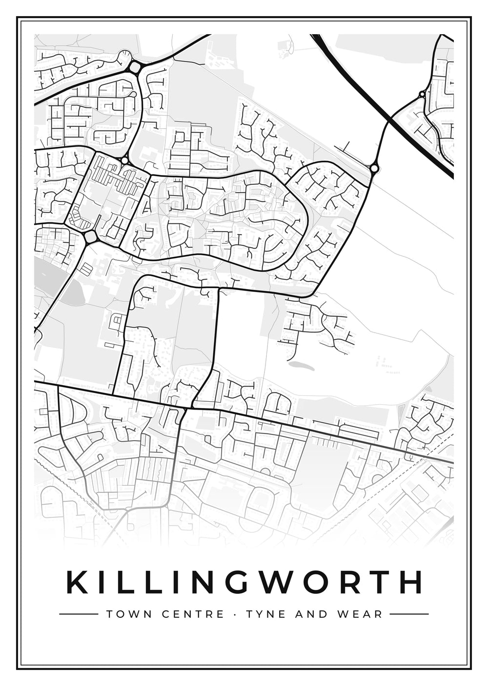 Killingworth Town Centre Street Map Poster