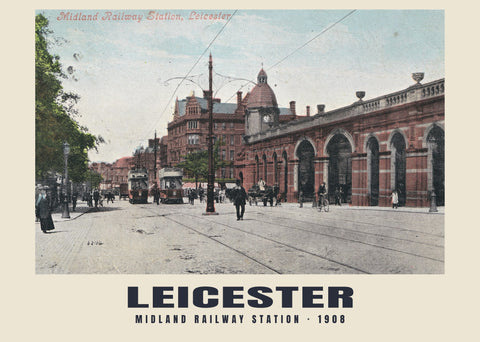 Estación Midland, Leicester — 1908 · Reproducción de postal fotográfica histórica