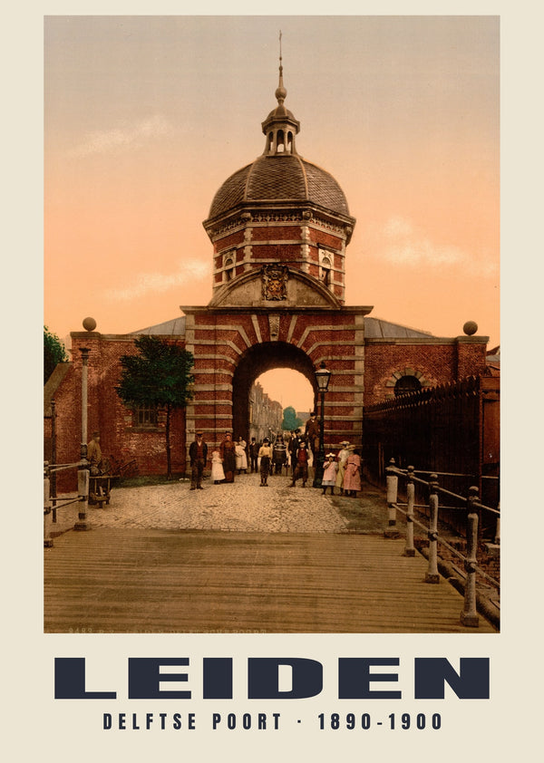 Delftse Poort, Leiden — 1890–1900 · Lámina de fotocromo antiguo