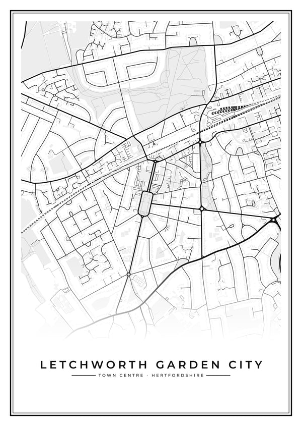 Letchworth Garden City Town Centre Street Map Poster