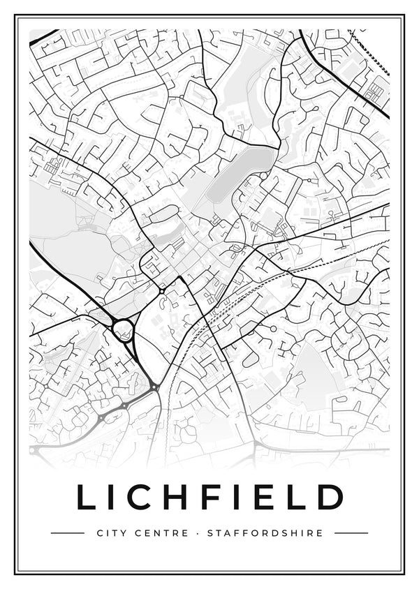 Lichfield City Centre Street Map Poster