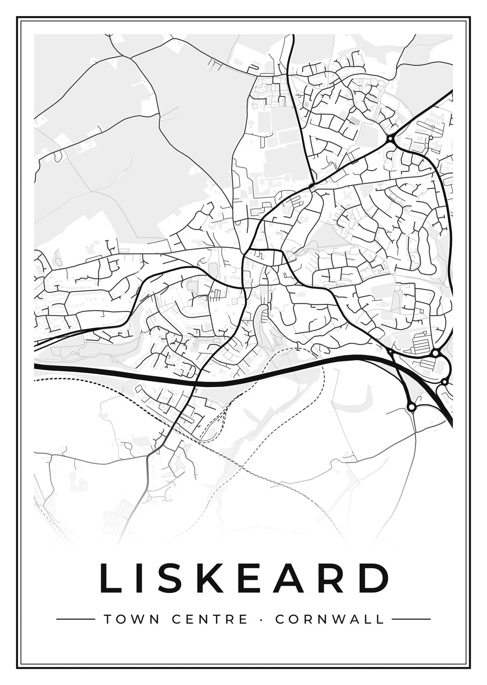 Liskeard Town Centre Street Map Poster
