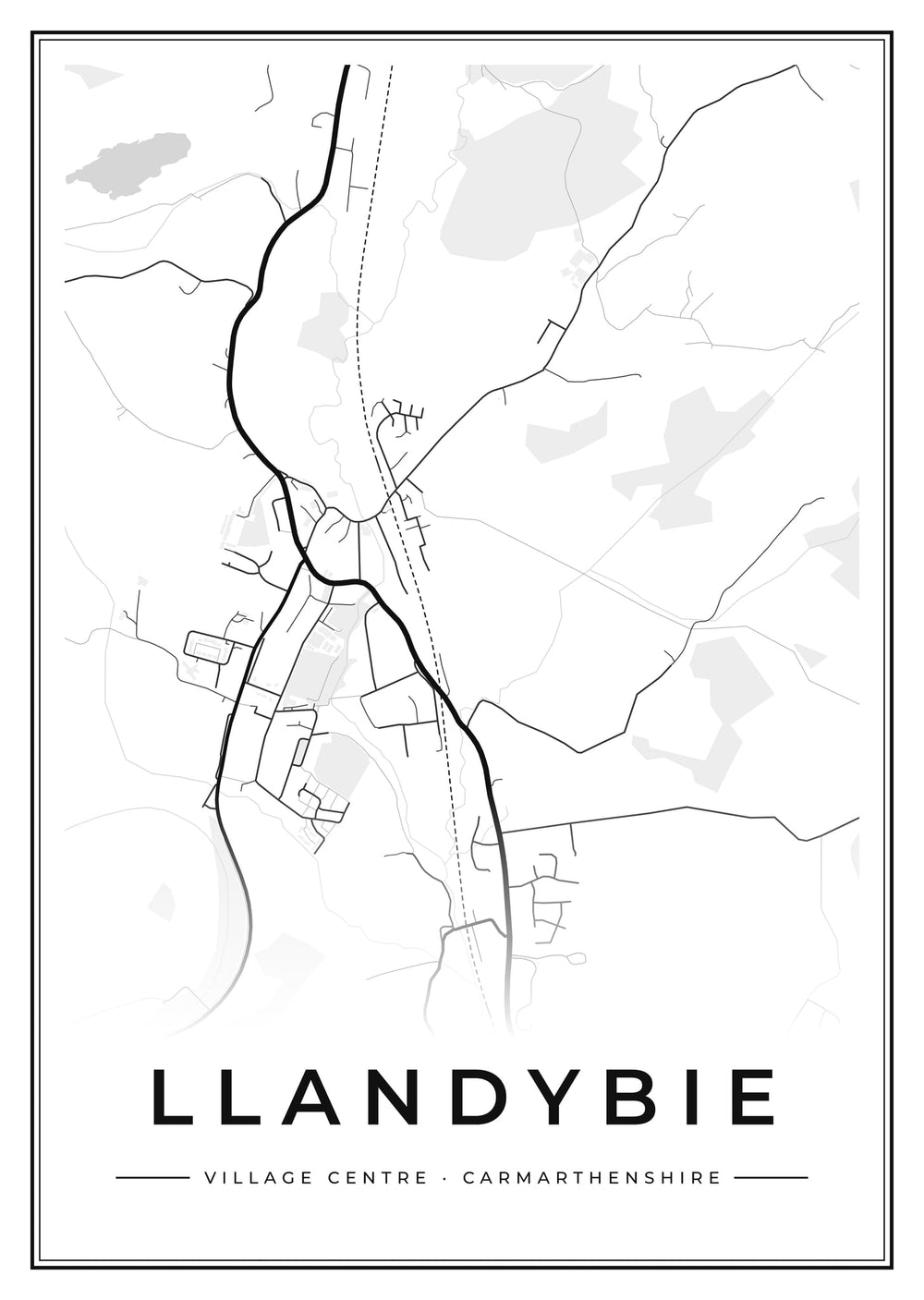 Llandybie Village Centre Street Map Poster