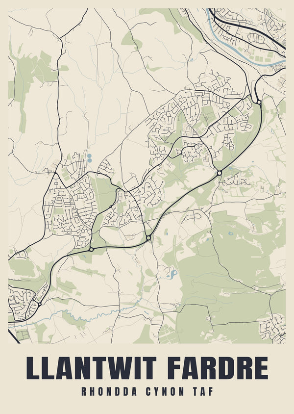 Llantwit Fardre Street Map Poster