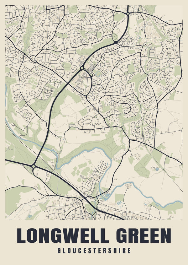 Longwell Green Street Map Poster