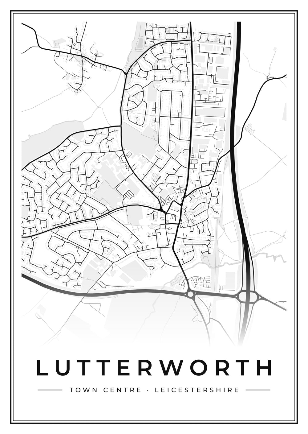 Lutterworth Town Centre Street Map Poster