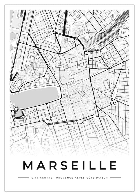 Marseille City Centre Street Map Poster