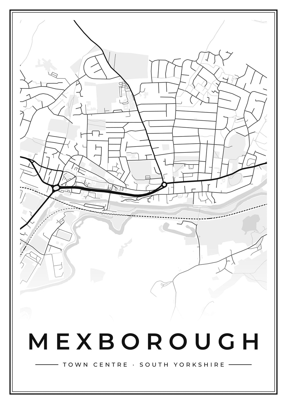 Mexborough Town Centre Street Map Poster