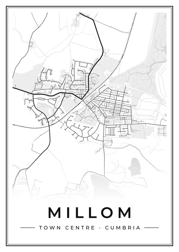 Millom Town Centre Street Map Poster