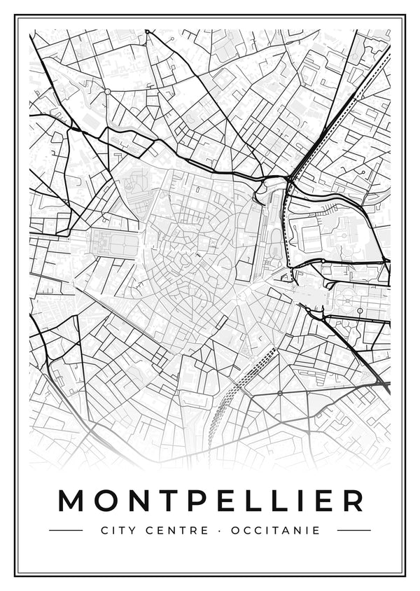 Montpellier City Centre Street Map Poster