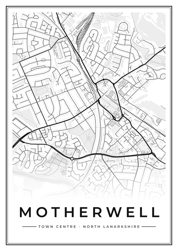 Motherwell Town Centre Street Map Poster