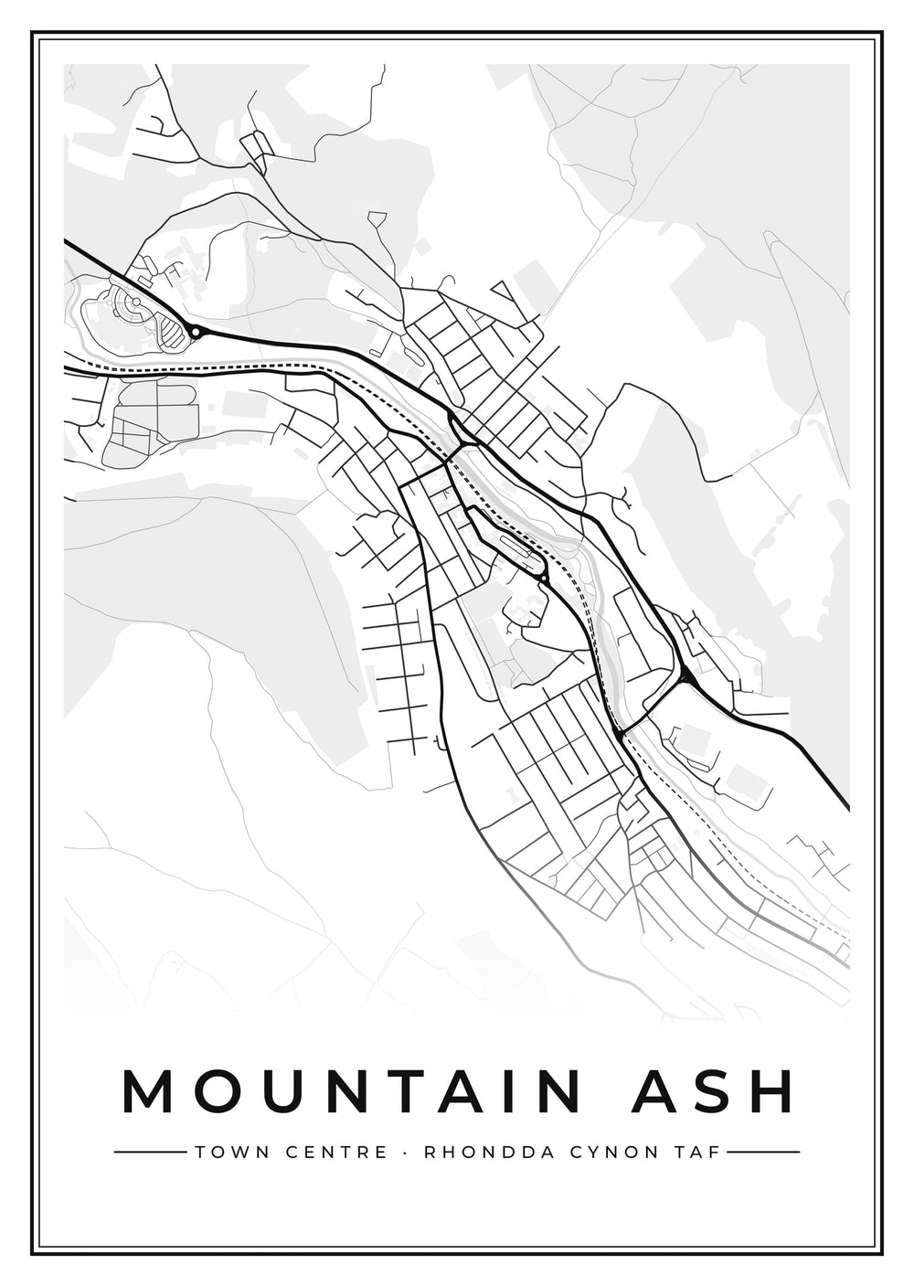 Mountain Ash Town Centre Street Map Poster
