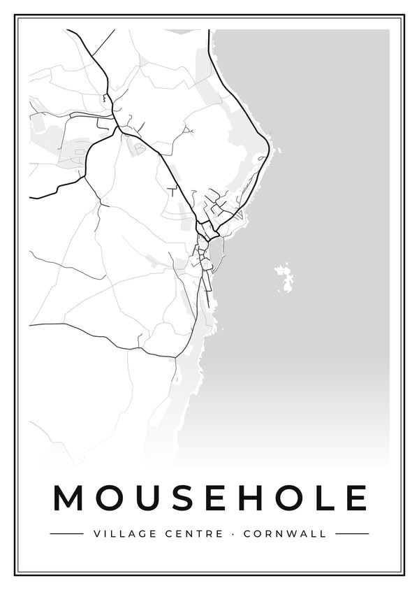 Mousehole Village Centre Street Map Poster