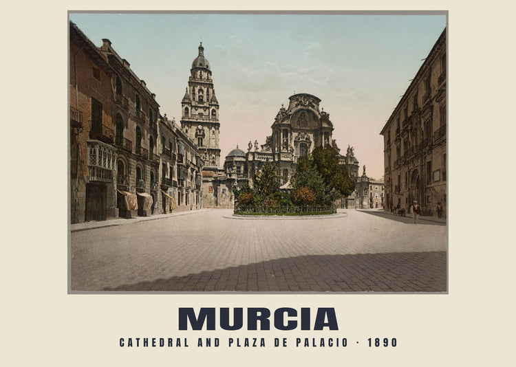 Cattedrale e Plaza de Palacio, Murcia — 1890 · Stampa di fotocromo d’epoca
