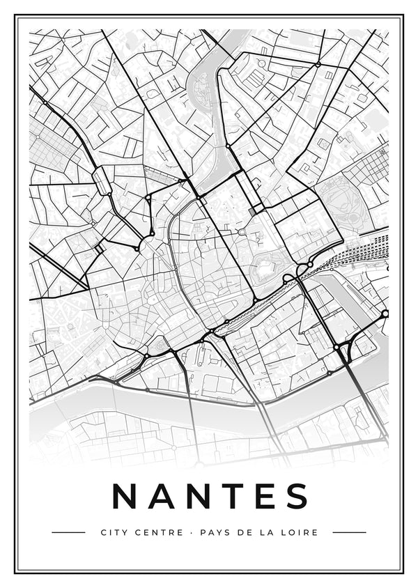 Nantes City Centre Street Map Poster