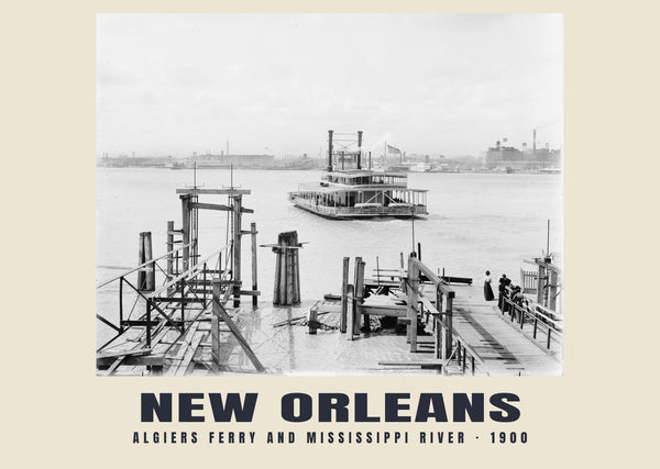Ferry d’Algiers et Mississippi, New Orleans — 1900 · Tirage photographique historique