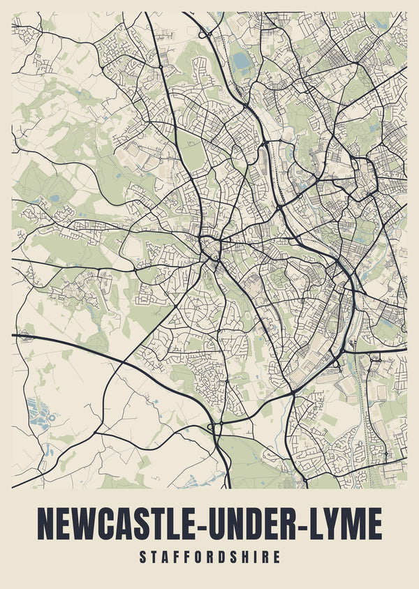 Newcastle-under-Lyme Street Map Poster