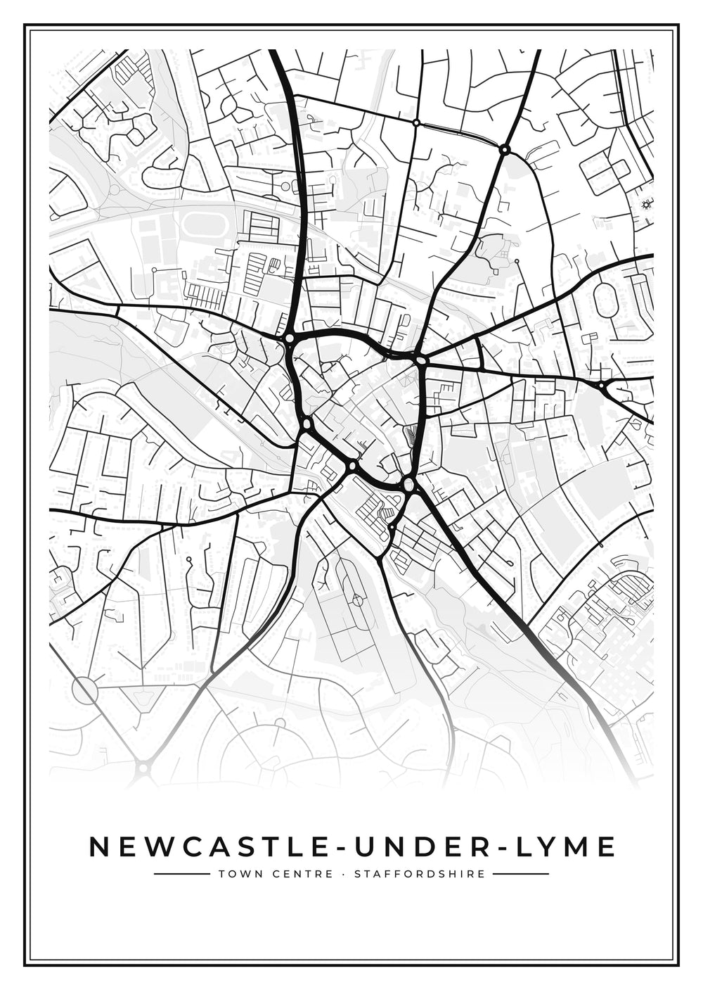 Newcastle-under-Lyme Town Centre Street Map Poster