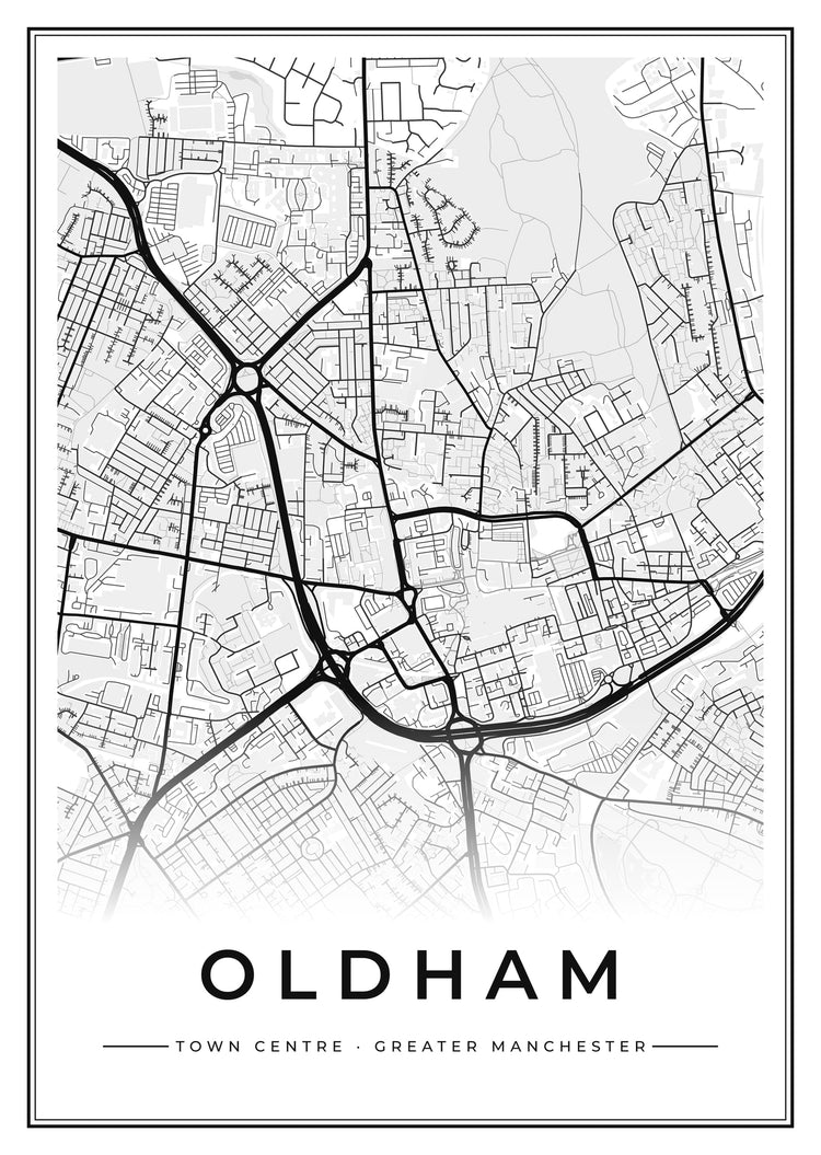 Oldham Town Centre Street Map Poster