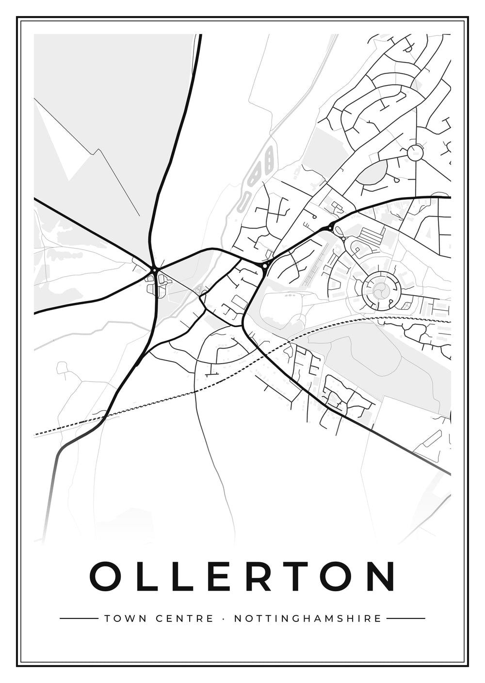 Ollerton Town Centre Street Map Poster