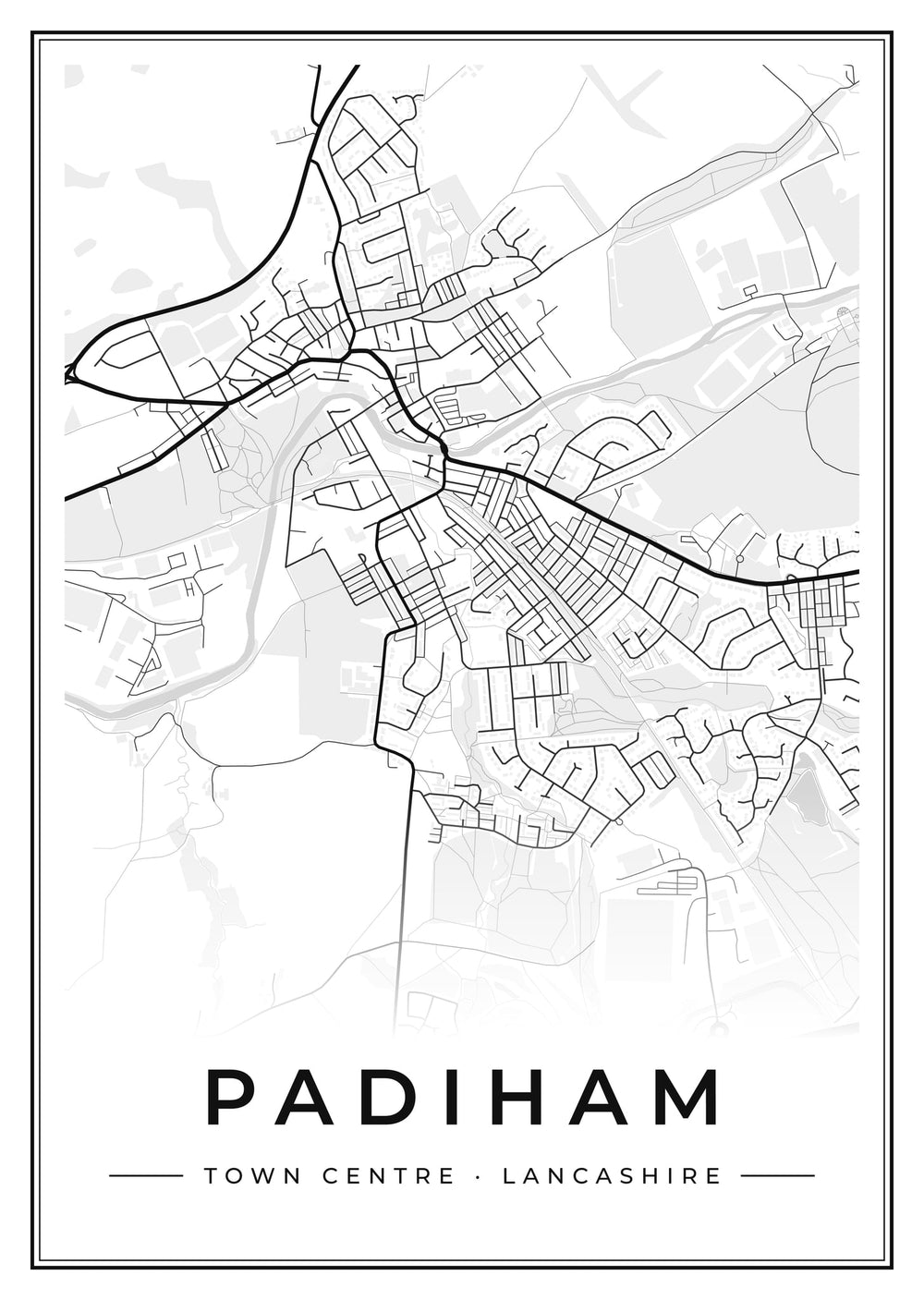 Padiham Town Centre Street Map Poster