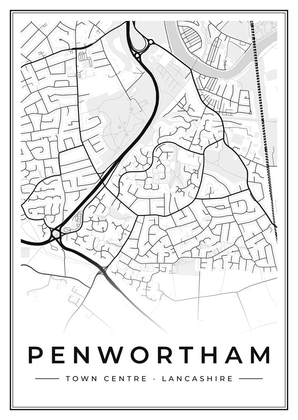 Penwortham Town Centre Street Map Poster