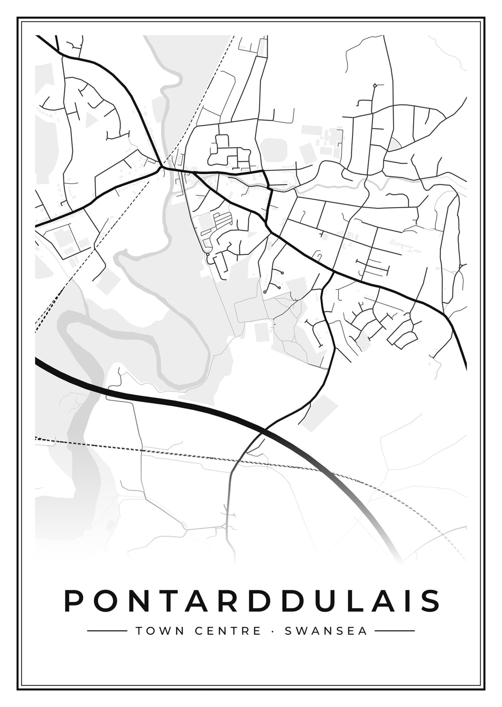 Pontarddulais Town Centre Street Map Poster