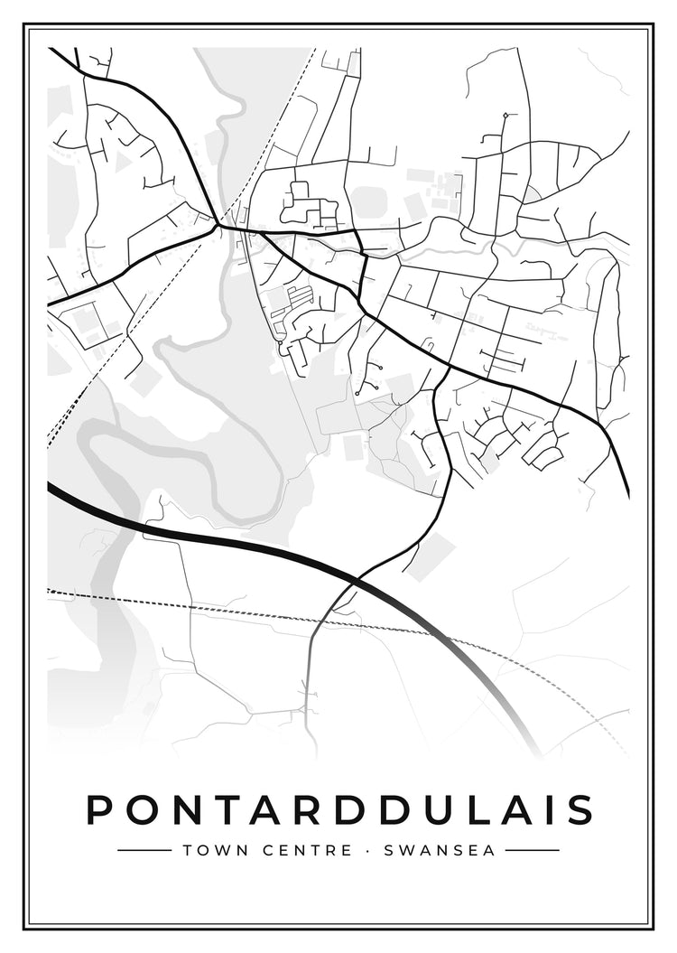 Pontarddulais Town Centre Street Map Poster