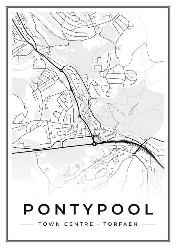 Pontypool Town Centre Street Map Poster
