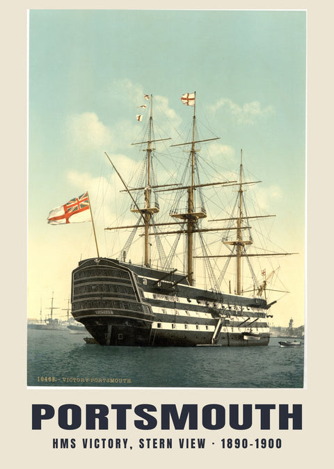 HMS Victory, achteraanzicht, Portsmouth — 1890–1900 · Historische fotochroomprint