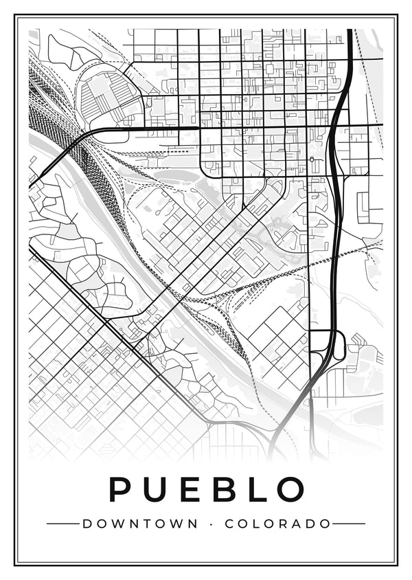 Pueblo Downtown Street Map Poster