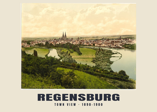 Vista de la ciudad, Regensburg — 1890–1900 · Lámina de fotocromo antiguo