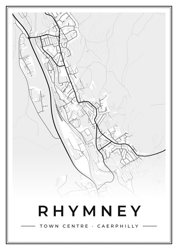 Rhymney Town Centre Street Map Poster