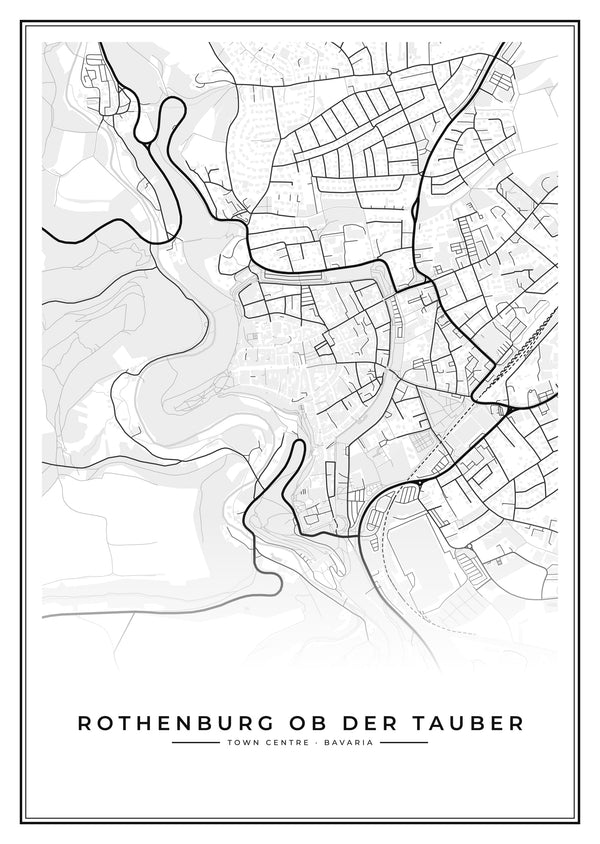 Rothenburg ob der Tauber Town Centre Street Map Poster