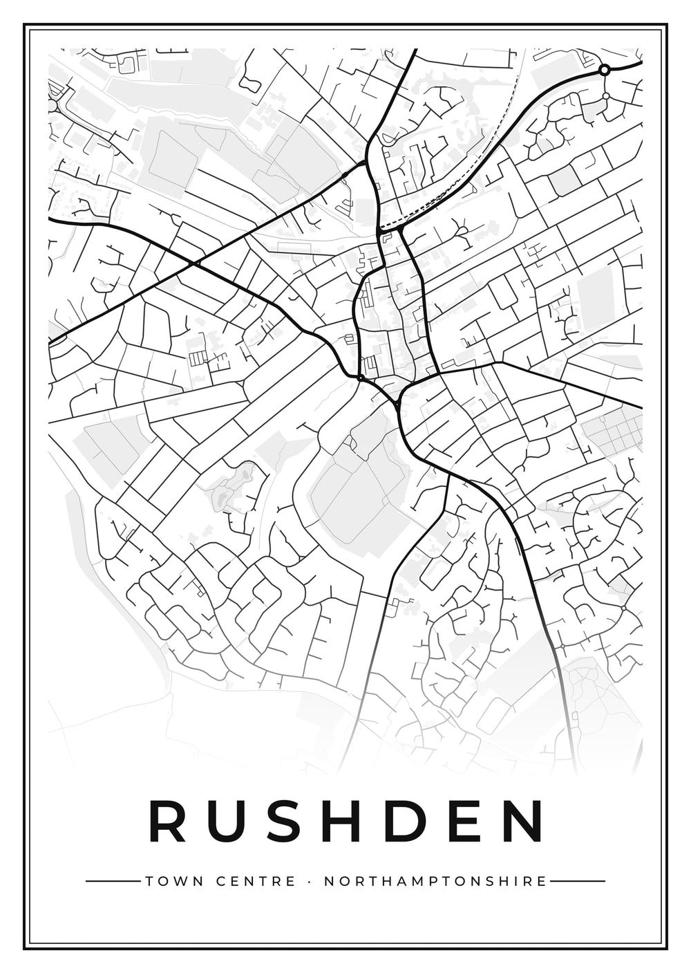 Rushden Town Centre Street Map Poster